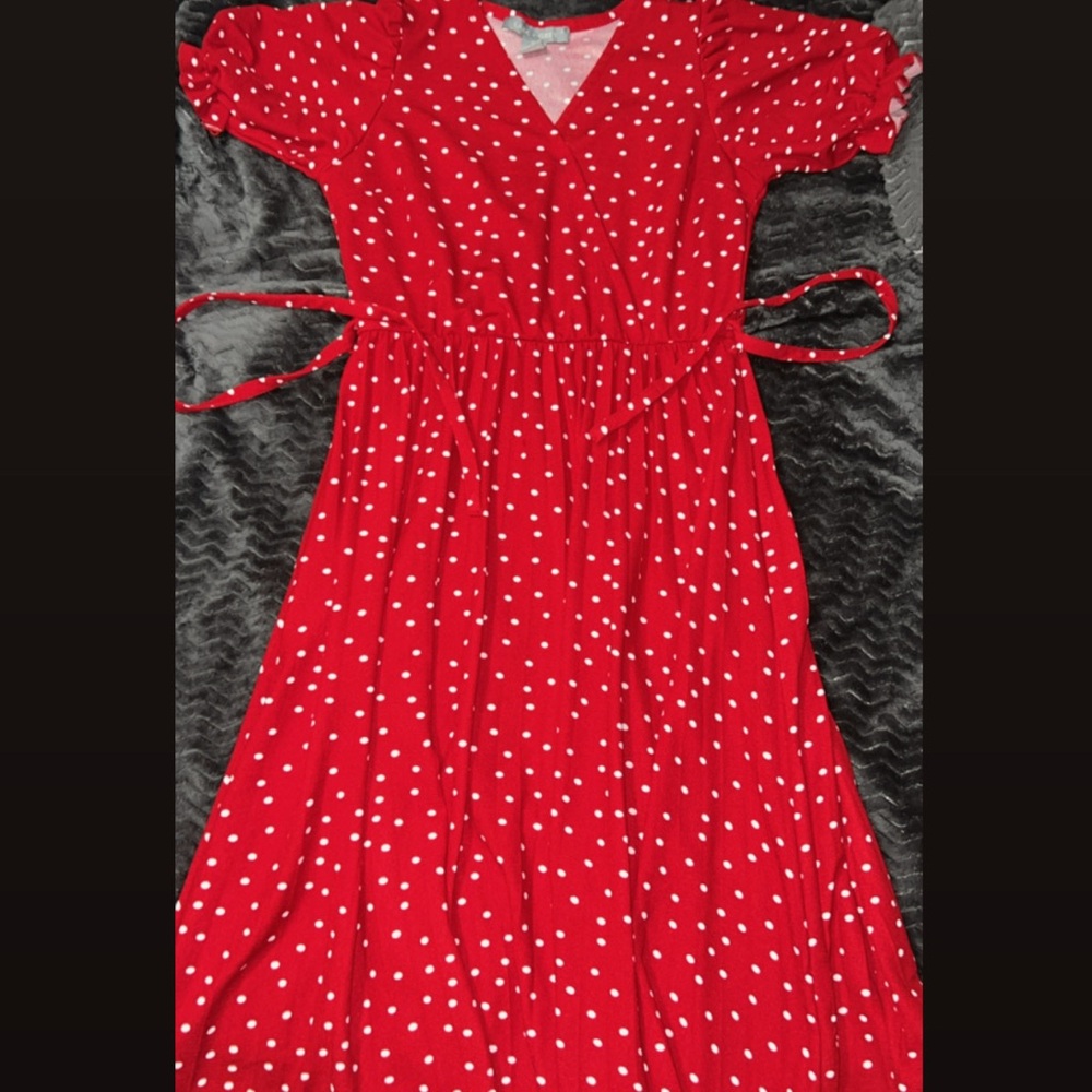 Red Polka Dot Midi Dress